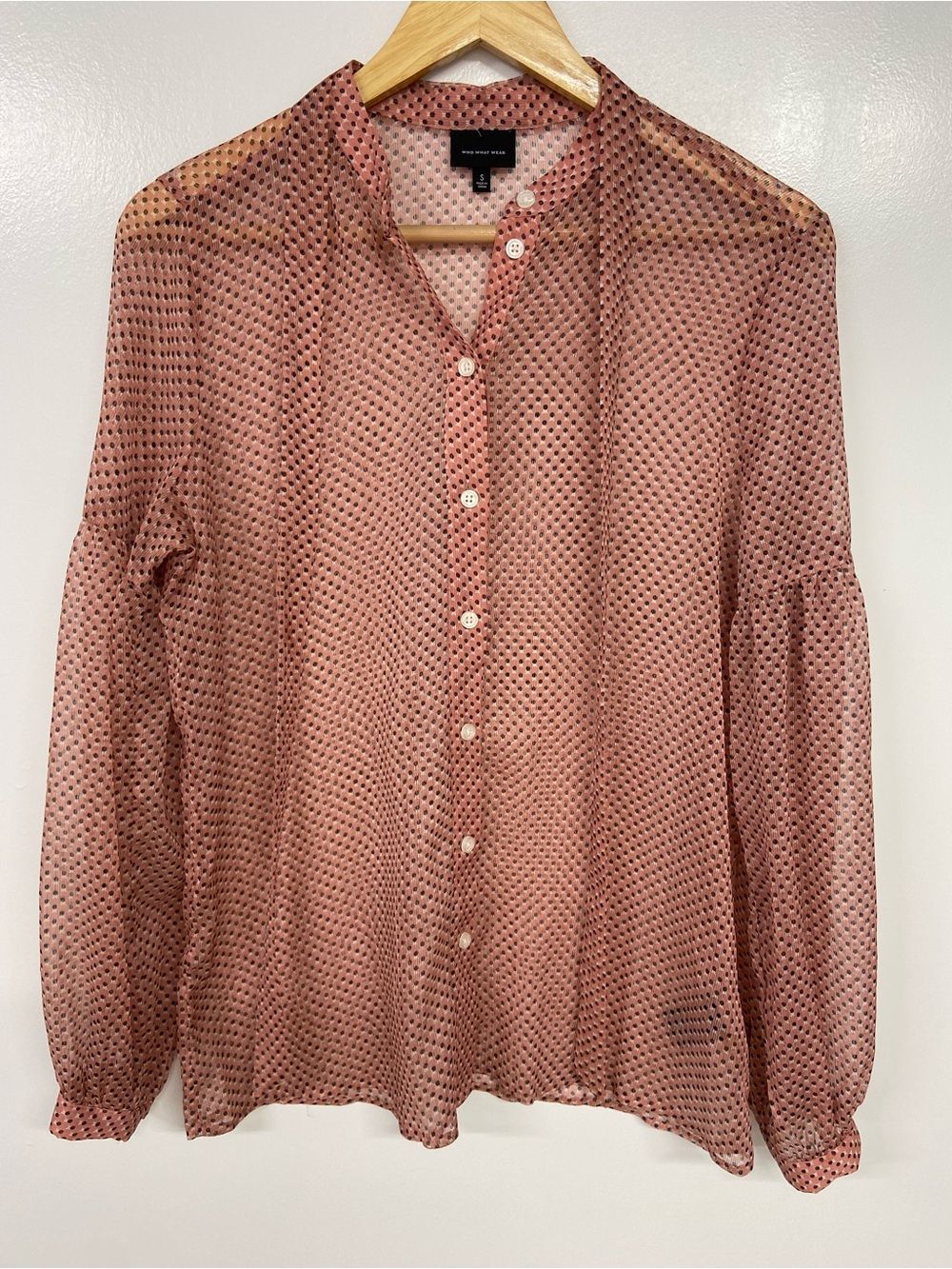 Who What Wear Mauve Dot-Print Button Down Blouse Size S